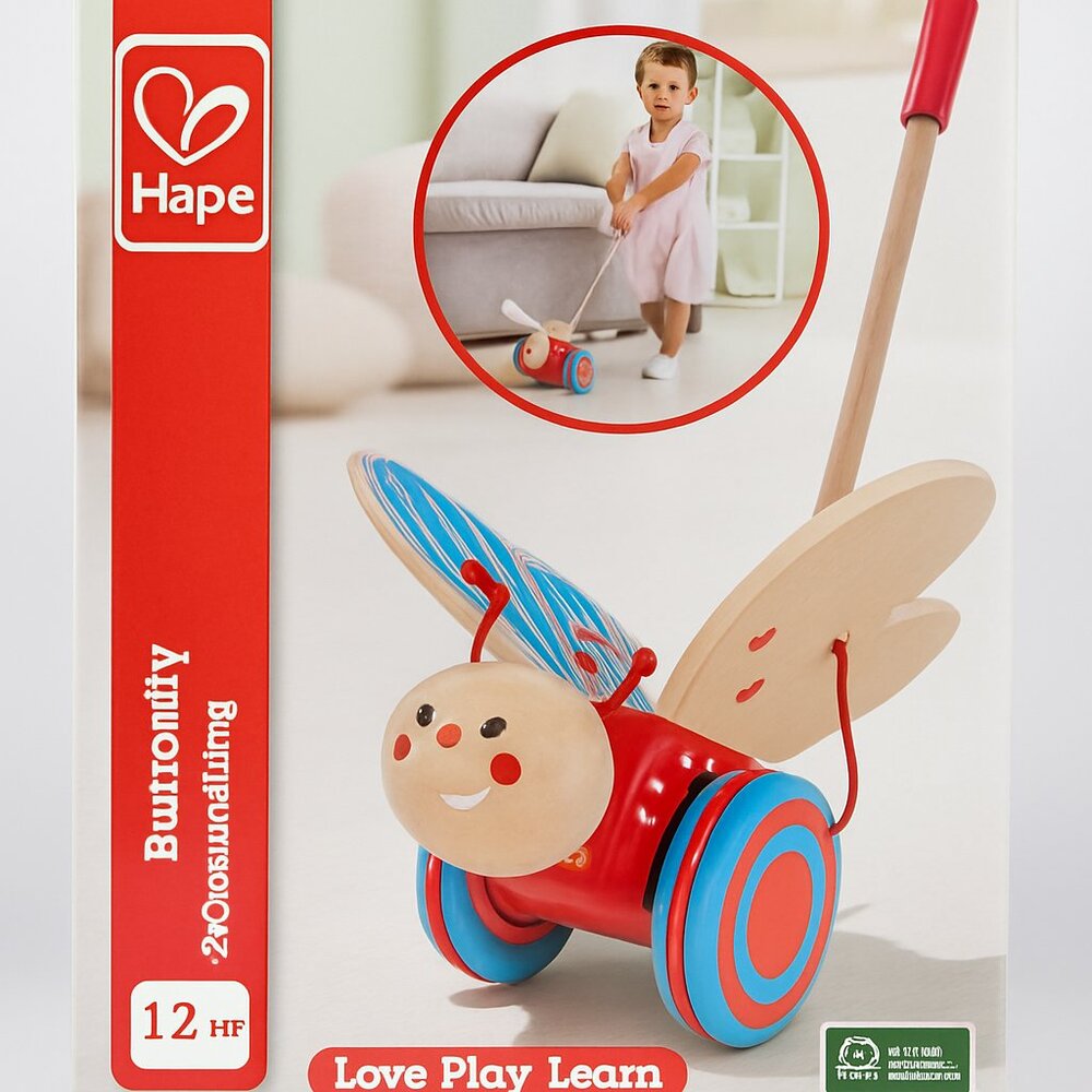 Hape Wooden Push & Pull Butterfly Toddler Toy